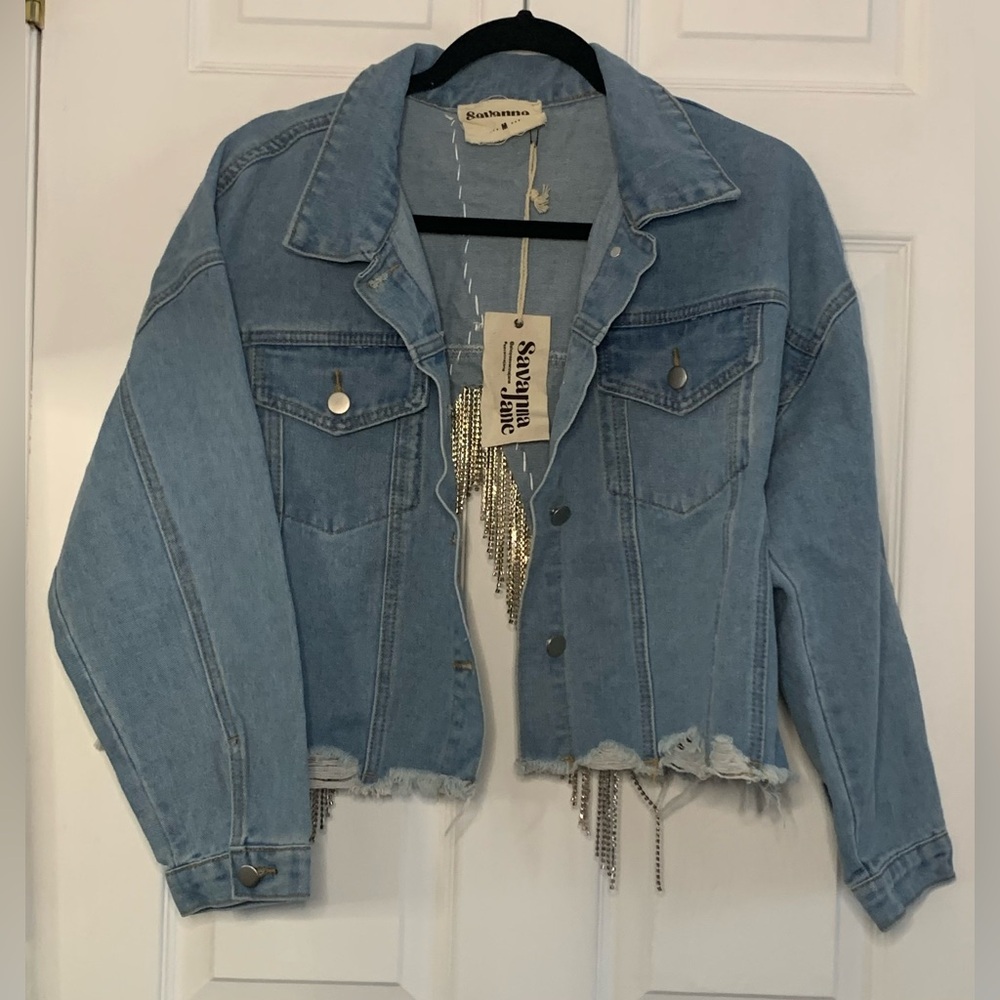 Denim rhinestone jacket